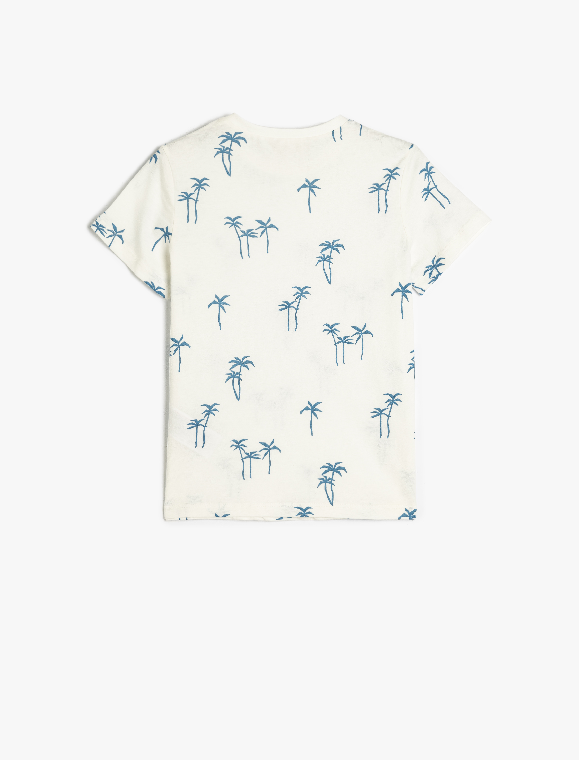  Erkek Çocuk Palmiye Baskılı Kısa Kollu Bisiklet Yaka Pamuklu Tişört