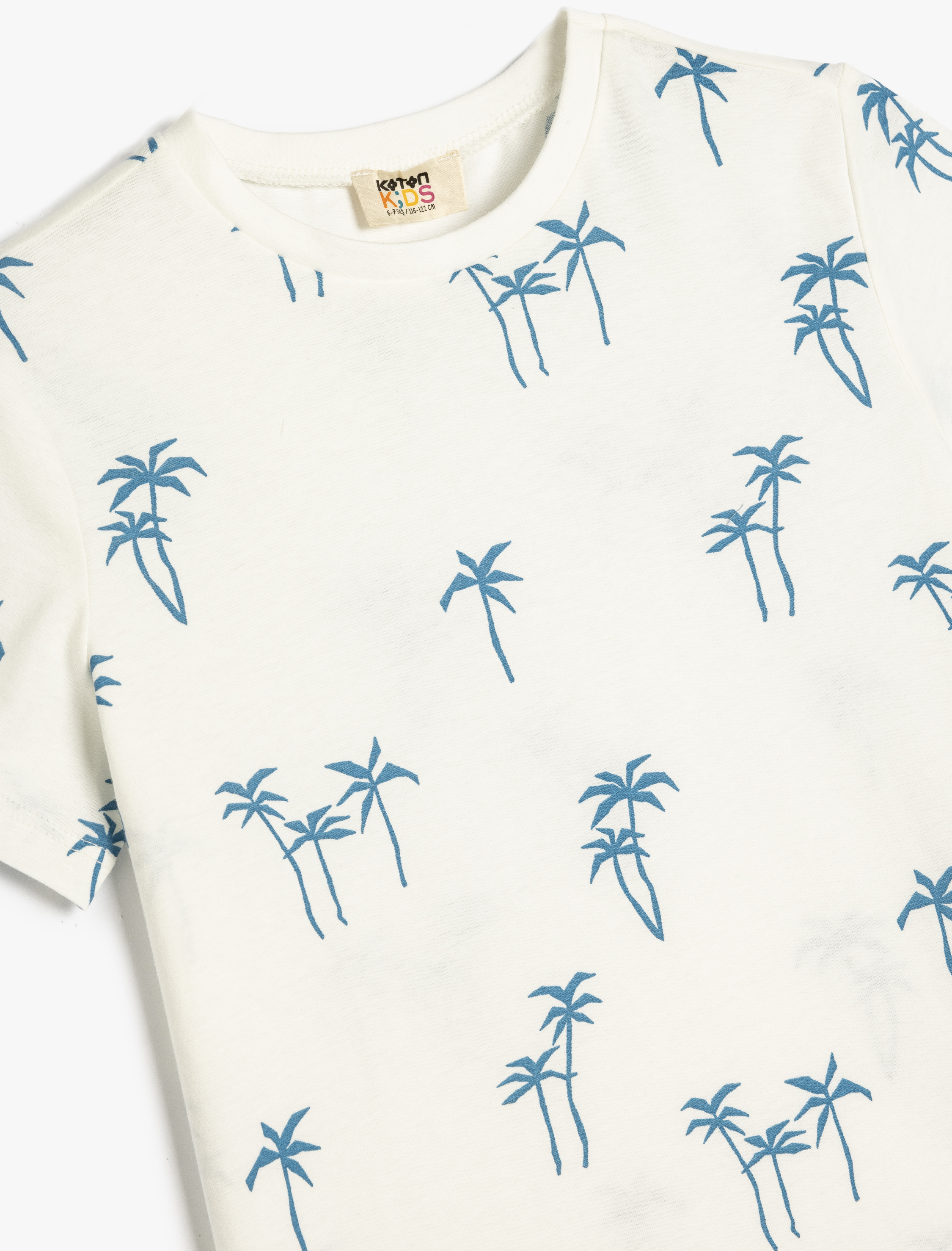 Erkek Çocuk Palmiye Baskılı Kısa Kollu Bisiklet Yaka Pamuklu Tişört