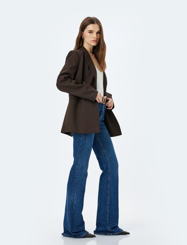 Yüksek Bel Slim Fit İspanyol Paça Kot Pantolon  -  Flare Jean_0