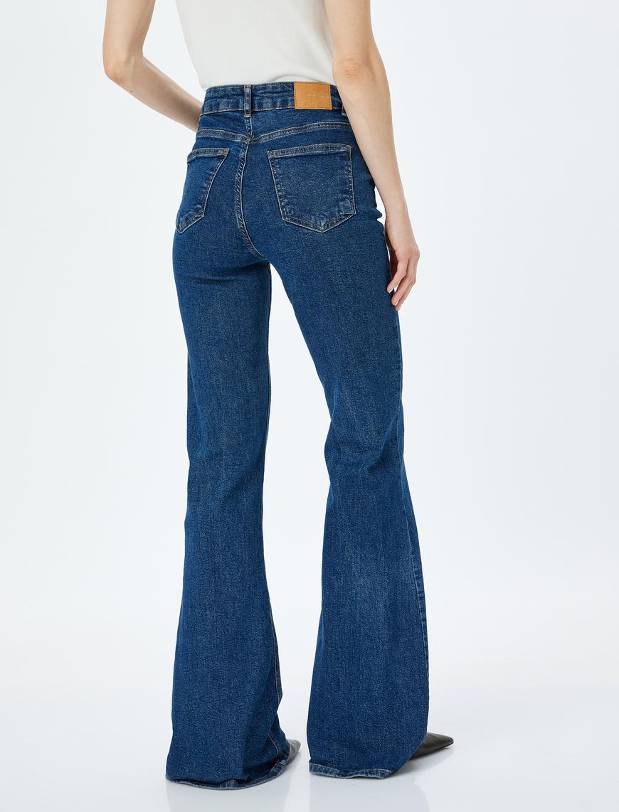 Lacivert Kad n Y ksek Bel Slim Fit spanyol Pa a Kot Pantolon Flare 