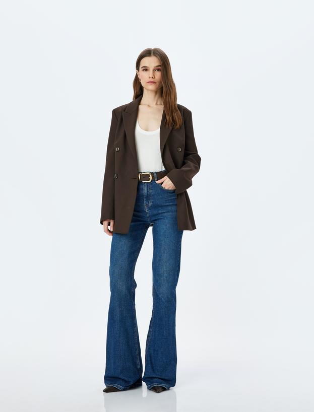 Yüksek Bel Slim Fit İspanyol Paça Kot Pantolon  -  Flare Jean_1