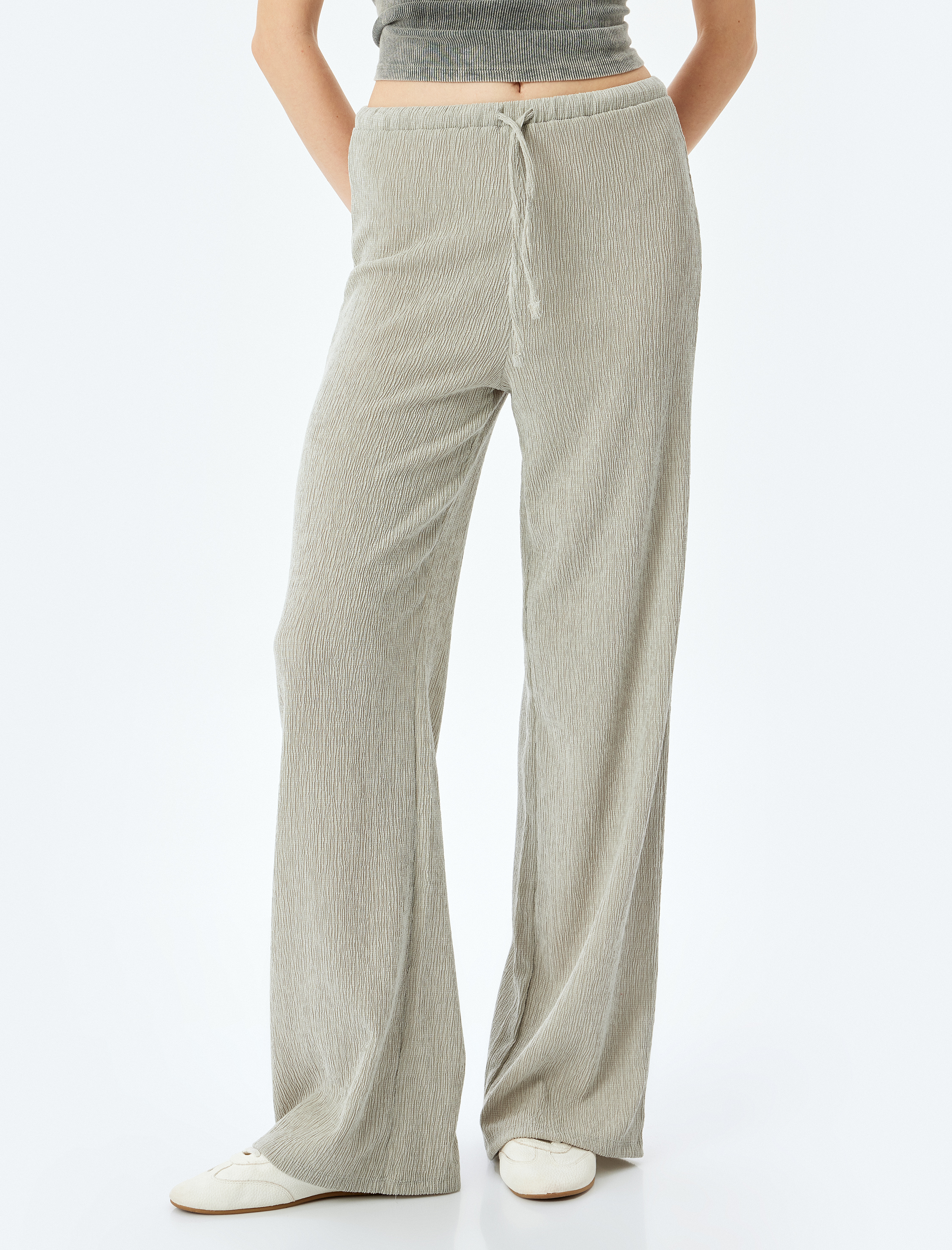   Beli Bağcıklı Rahat Kalıp Geniş Paça Pantolon Bürümcük