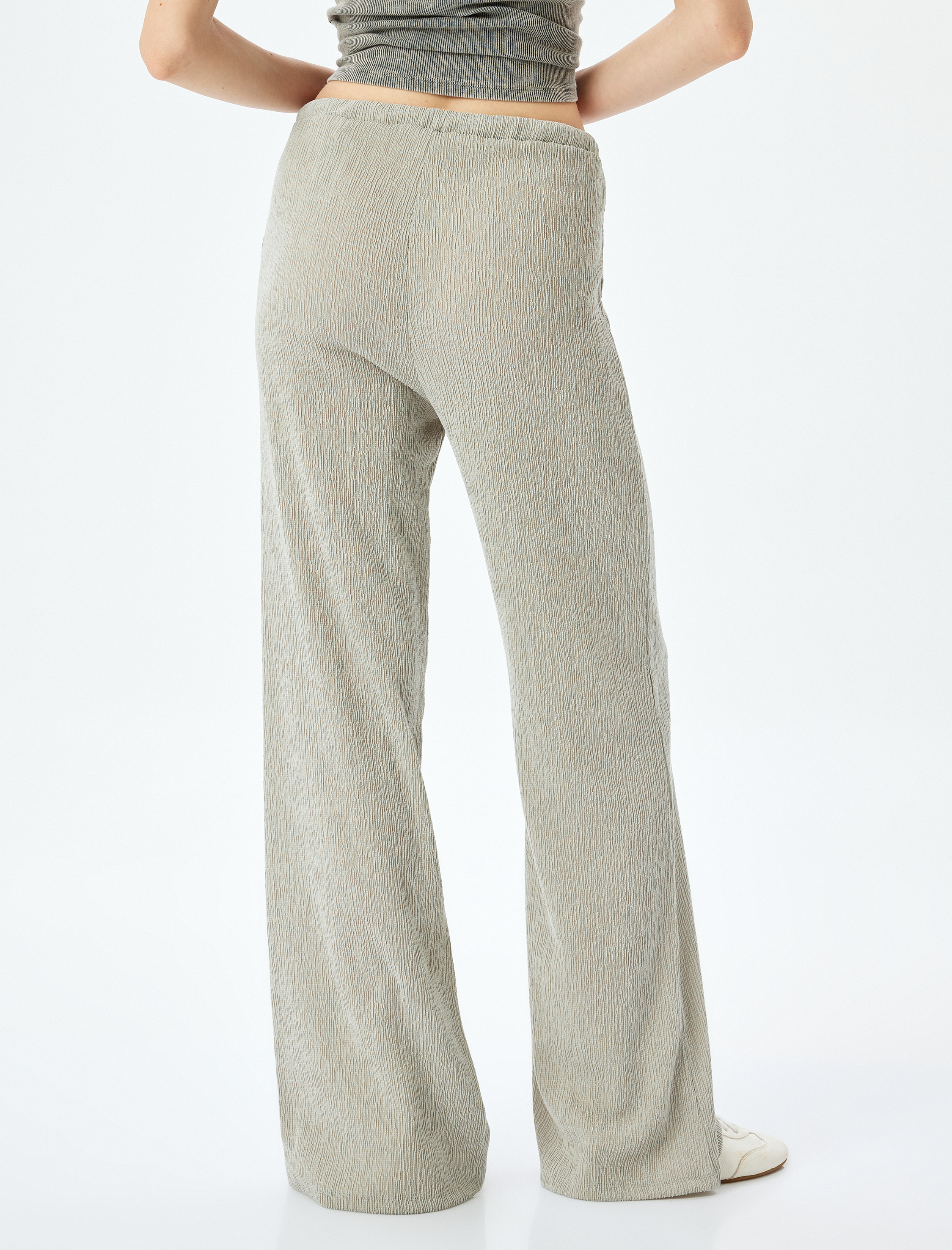   Beli Bağcıklı Rahat Kalıp Geniş Paça Pantolon Bürümcük