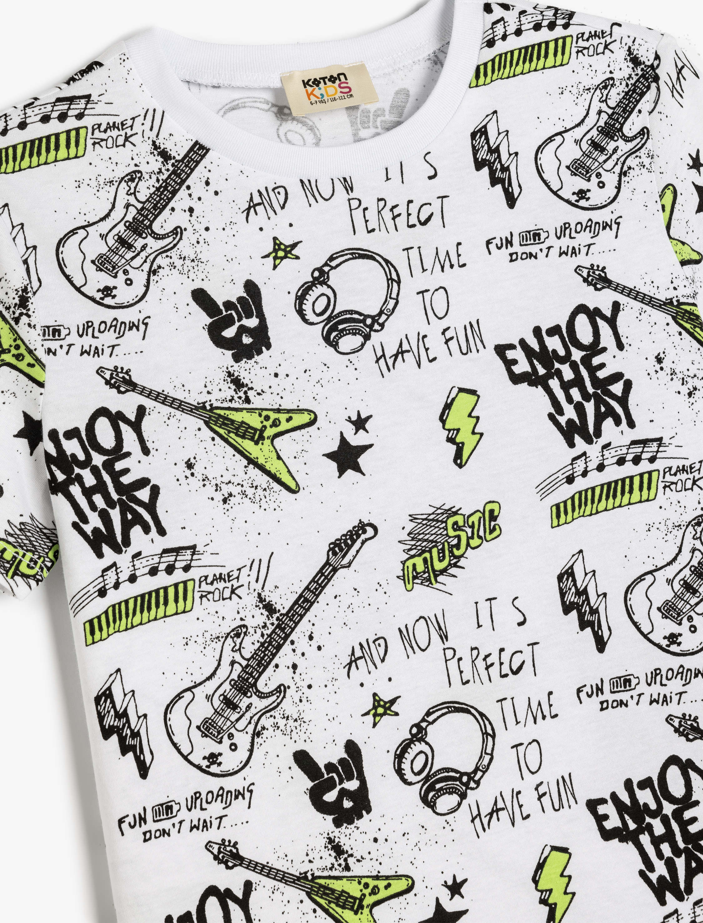  Erkek Çocuk Müzik Temalı Baskılı Kısa Kollu Pamuklu Tişört