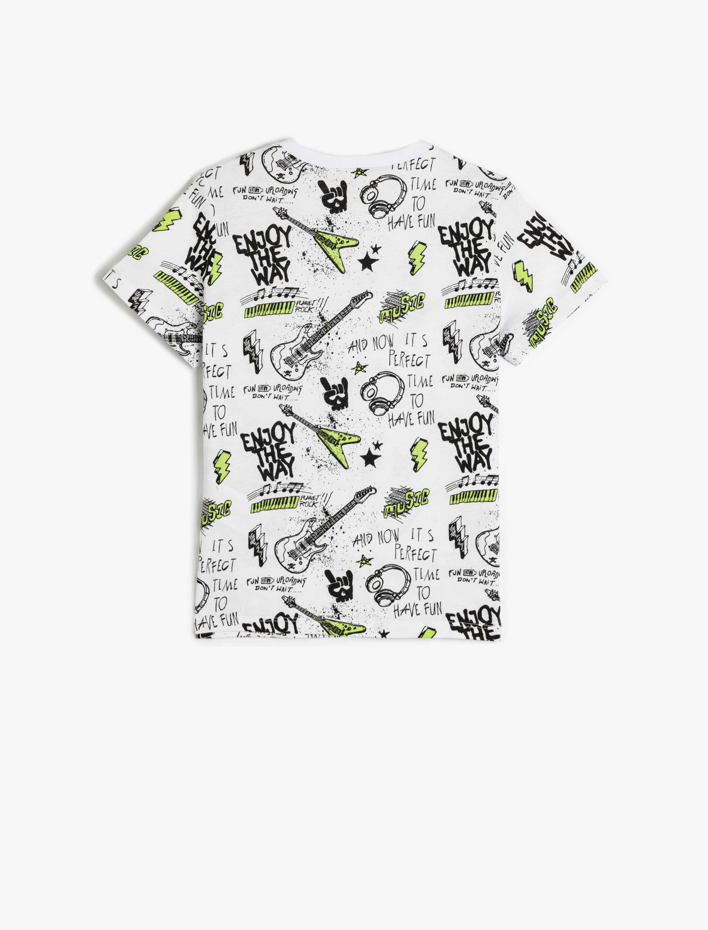  Erkek Çocuk Müzik Temalı Baskılı Kısa Kollu Pamuklu Tişört