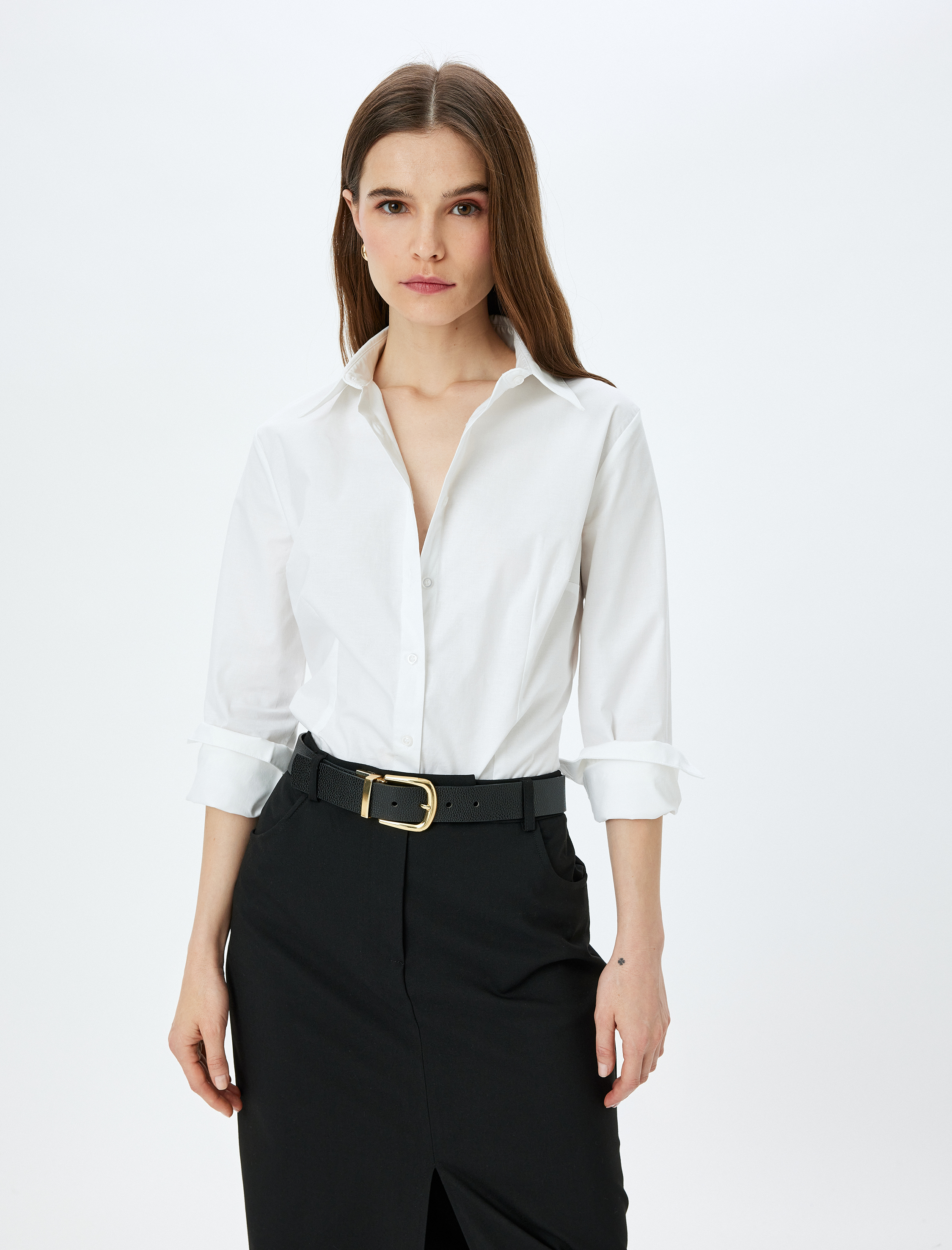   Uzun Kollu Düğmeli Pamuklu Klasik Gömlek