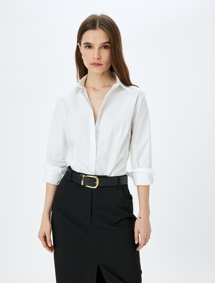  Uzun Kollu Düğmeli Pamuklu Klasik Gömlek