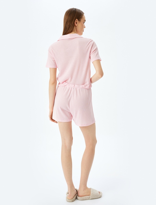 Gömlek Yaka Düğmeli Kısa Kollu Şortlu Pijama Takımı_3