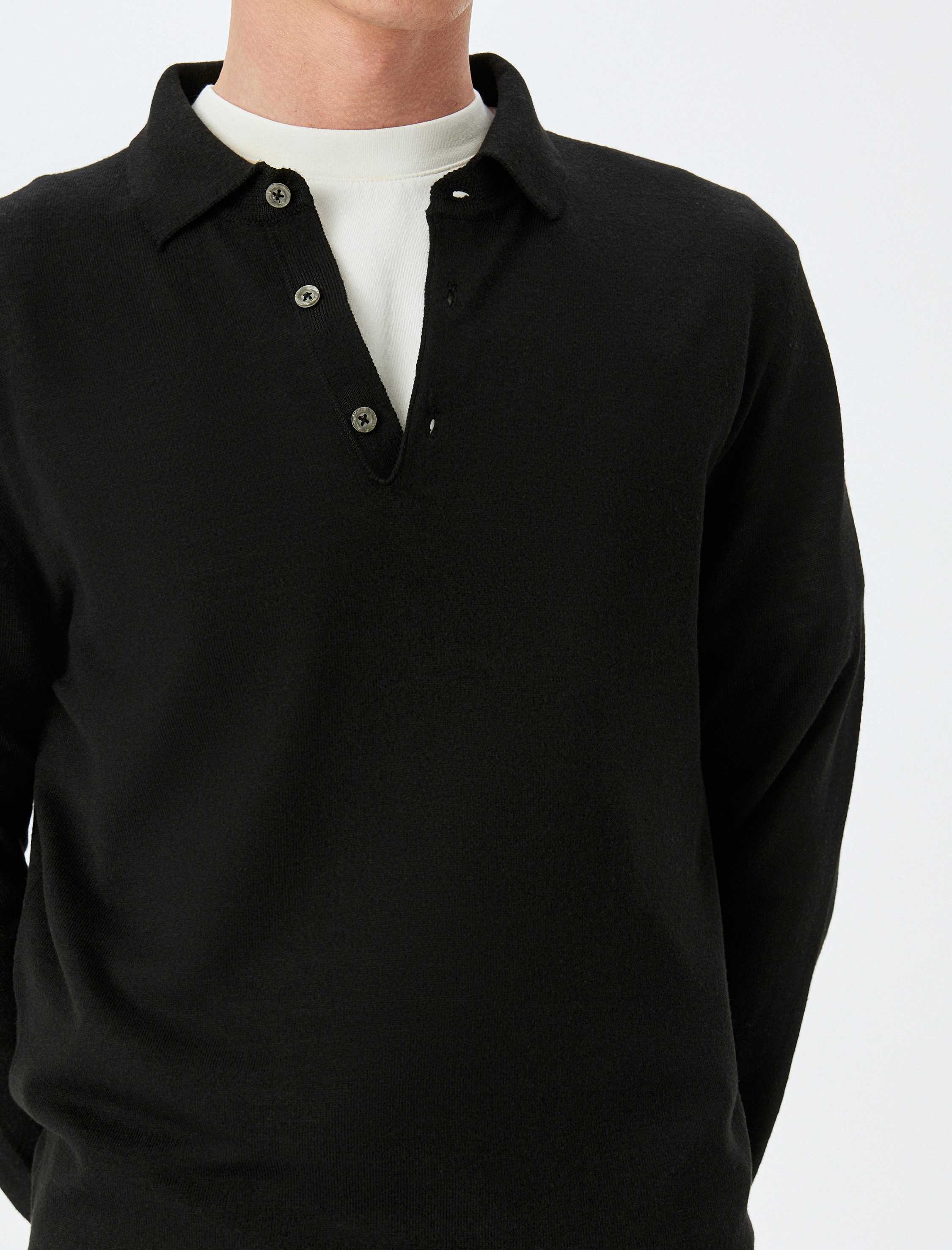 Triko Kazak Polo Yaka Basic Düğme Detaylı