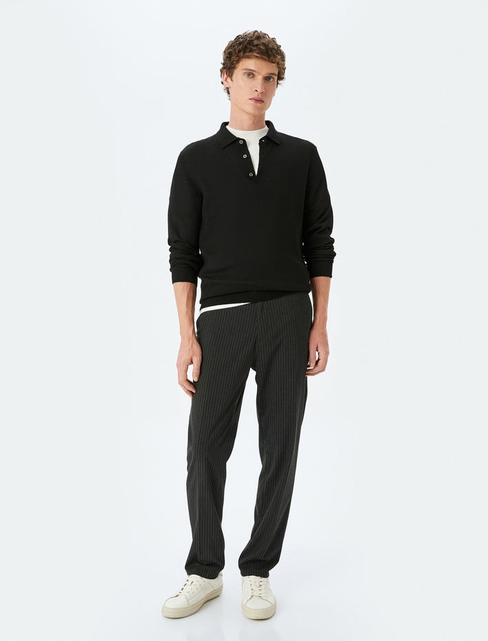  Triko Kazak Polo Yaka Basic Düğme Detaylı