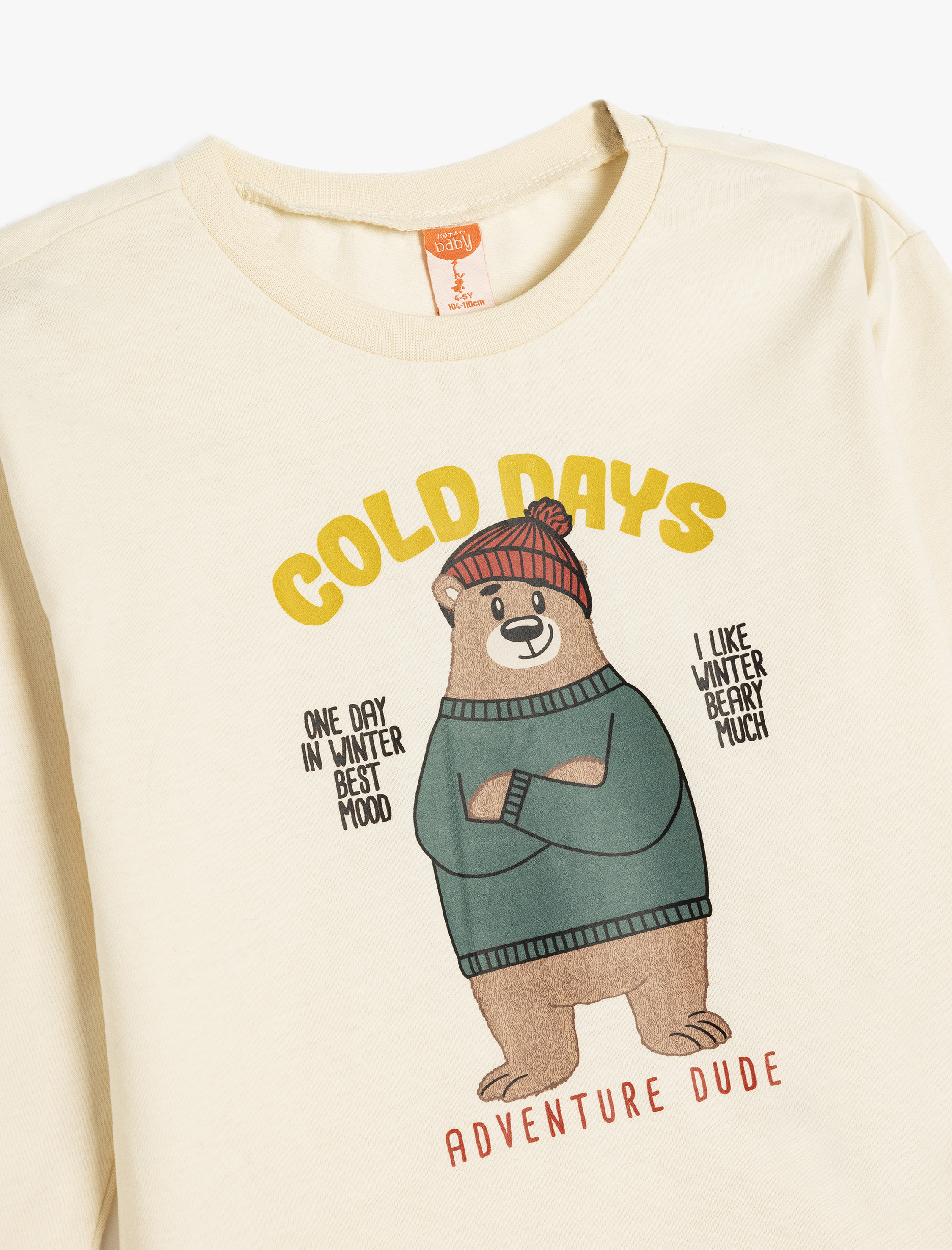  Erkek Bebek Ayıcık Baskılı Bisiklet Yaka Uzun Kollu Pamuklu Tişört