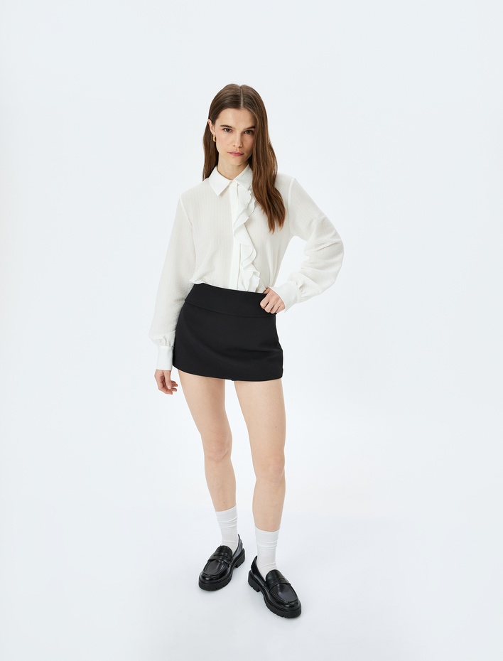  Fırfır Detaylı Klasik Yaka Uzun Kollu Gömlek