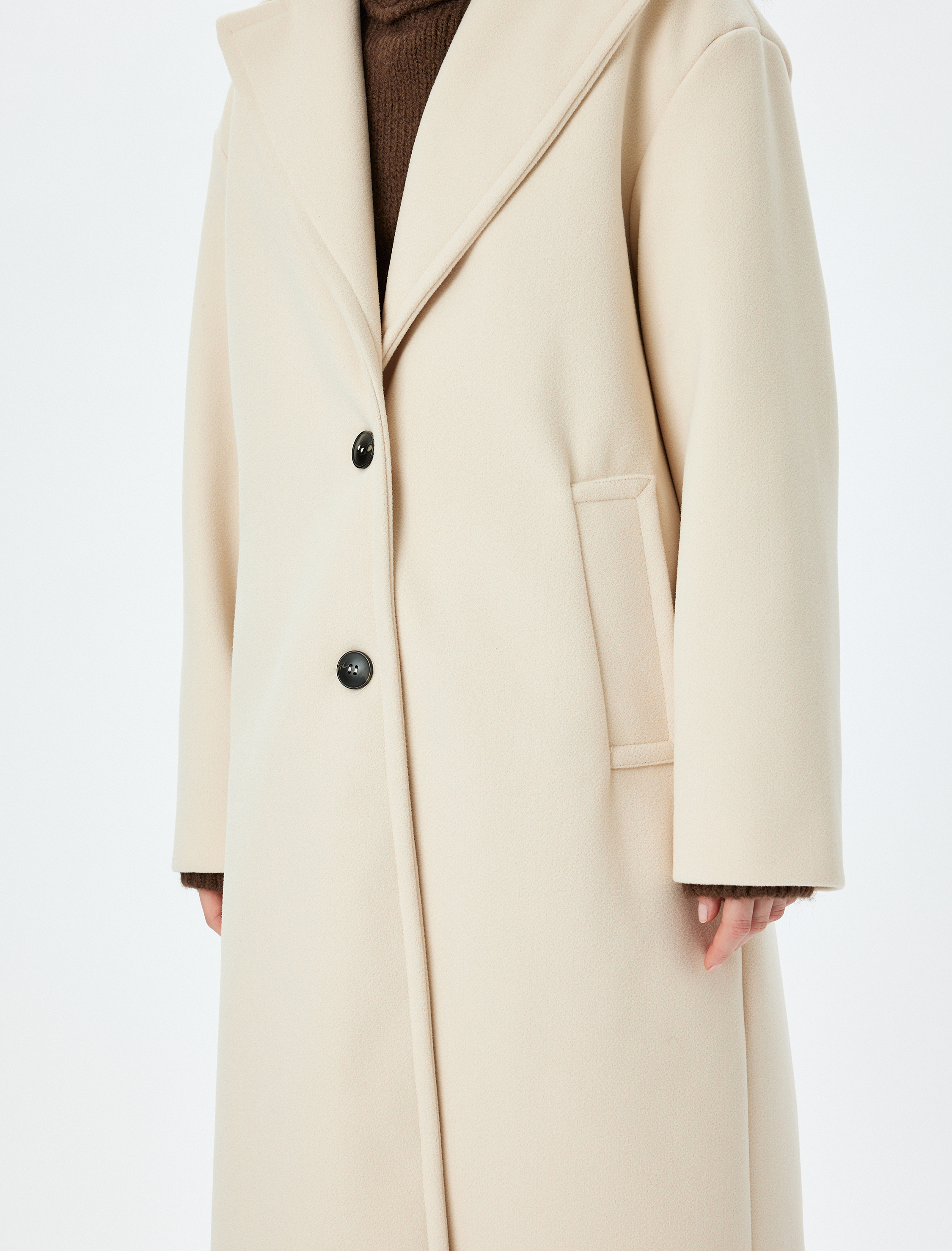 Düğmeli Kruvaze Uzun Kaşe Kaban