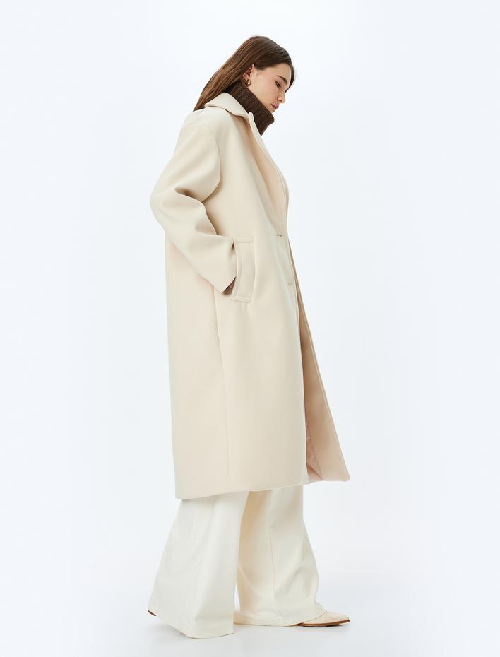  Düğmeli Kruvaze Uzun Kaşe Kaban