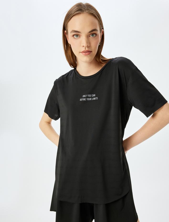  Slogan Baskılı Bisiklet Yaka Spor Tişört