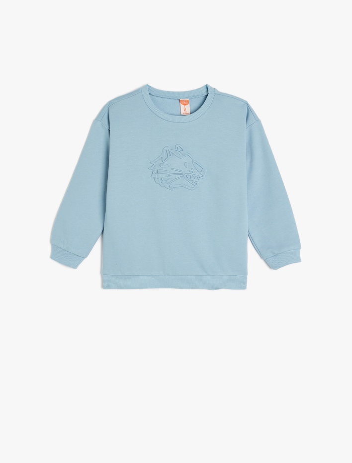 Erkek Bebek Kaplan Desenli Uzun Kollu Bisiklet Yaka Sweatshirt