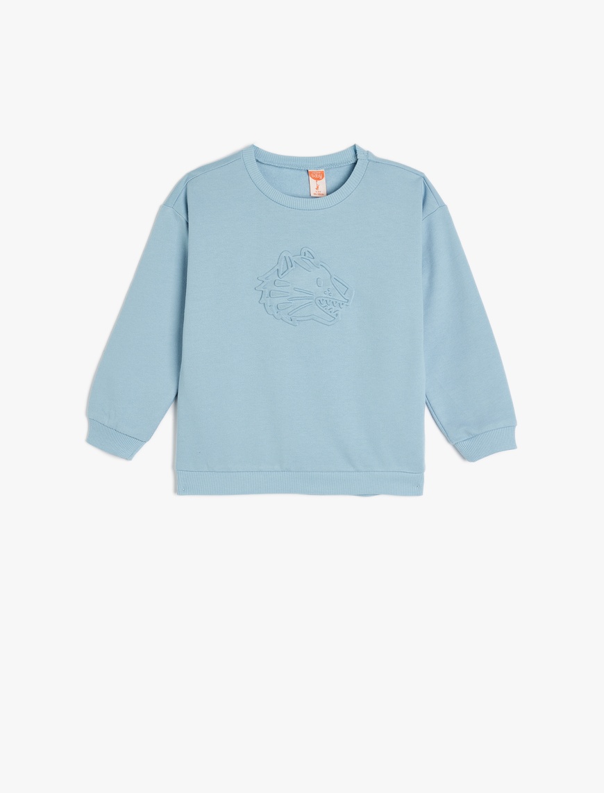  Erkek Bebek Kaplan Desenli Uzun Kollu Bisiklet Yaka Sweatshirt