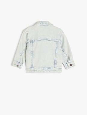 Çiçek Nakışlı Düğmeli Denim Ceket_1
