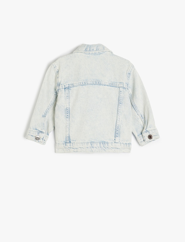 Çiçek Nakışlı Düğmeli Denim Ceket_1