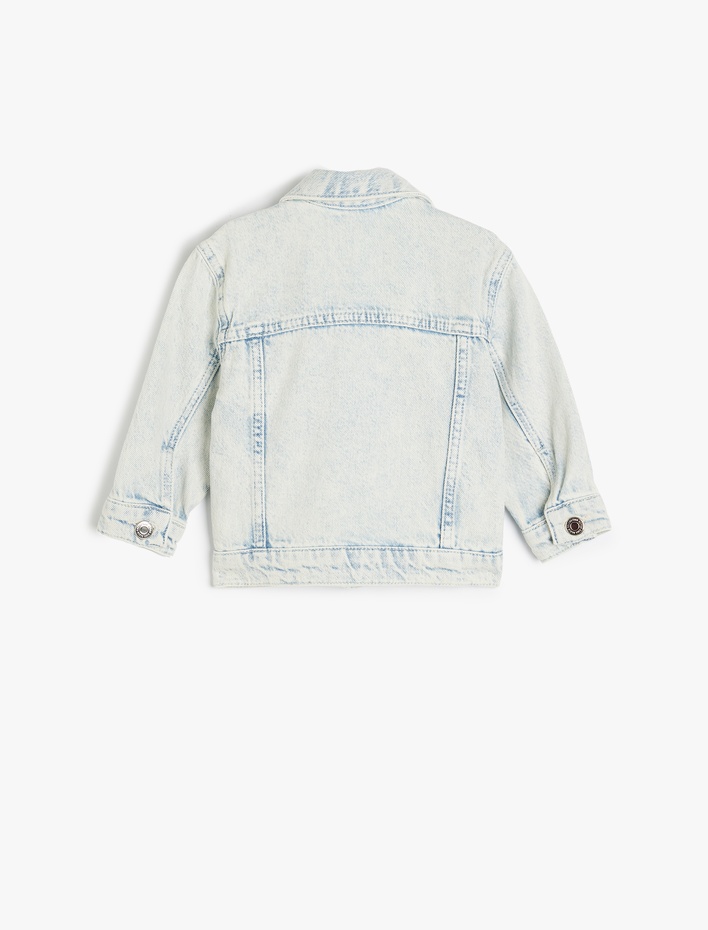 Kız Bebek Çiçek Nakışlı Düğmeli Denim Ceket
