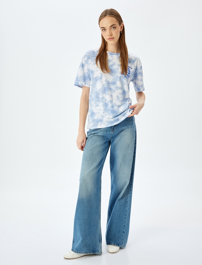  Bisiklet Yaka Kısa Kollu Kolej Baskılı Tişört