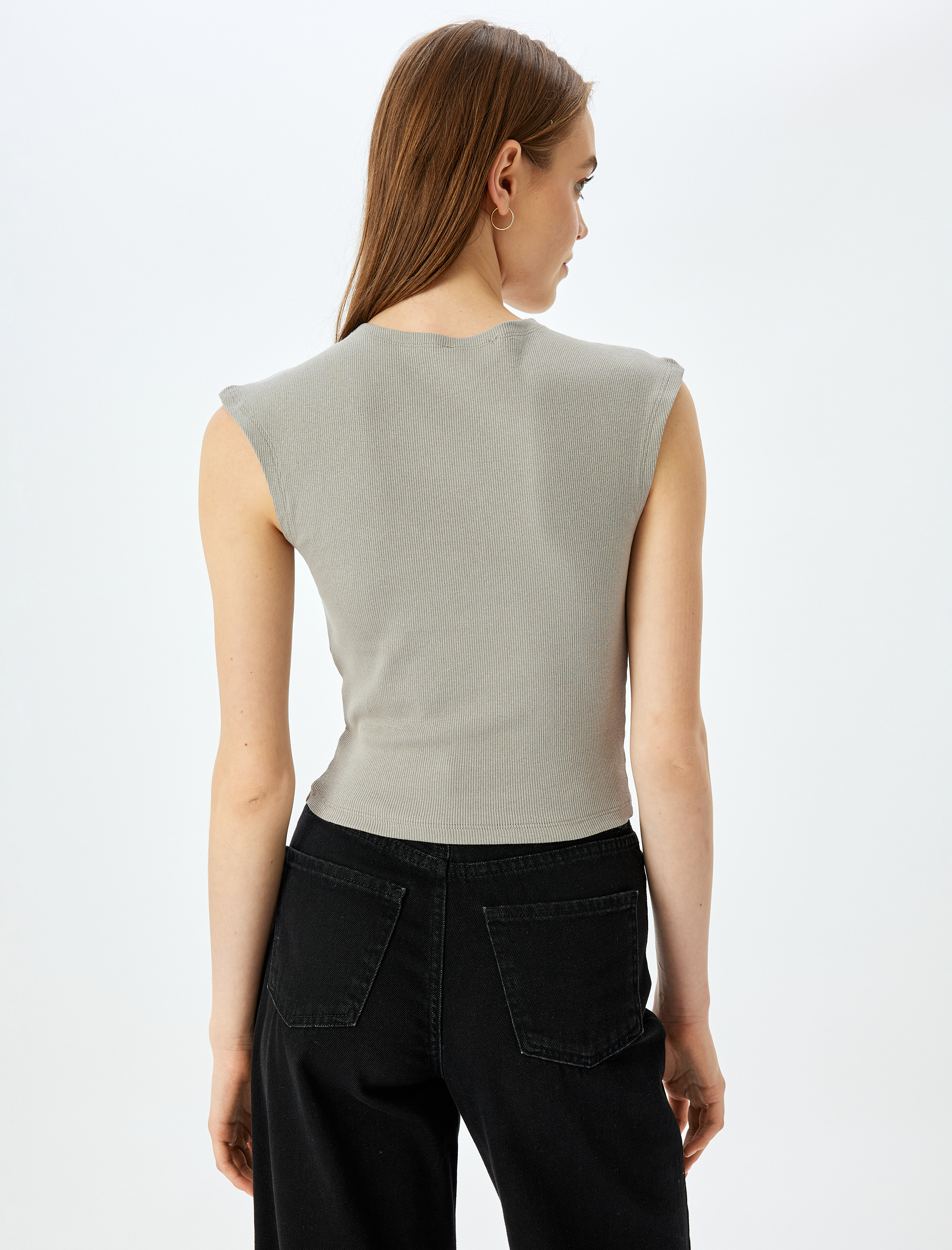   Bisiklet Yaka Kolej Baskılı Kolsuz Crop Tişört