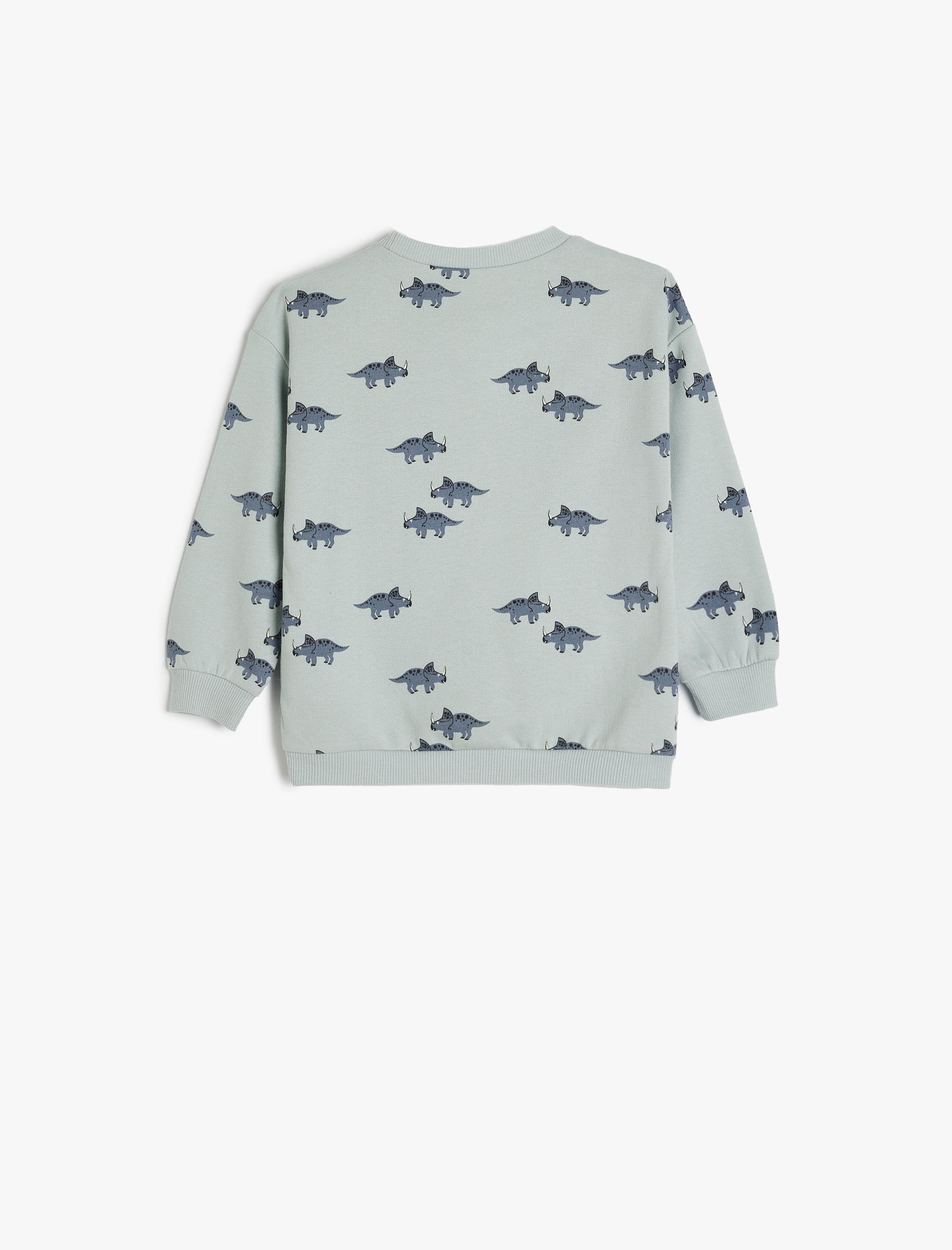  Erkek Bebek Dinozor Baskılı Bisiklet Yaka Pamuklu Şardonlu Sweatshirt