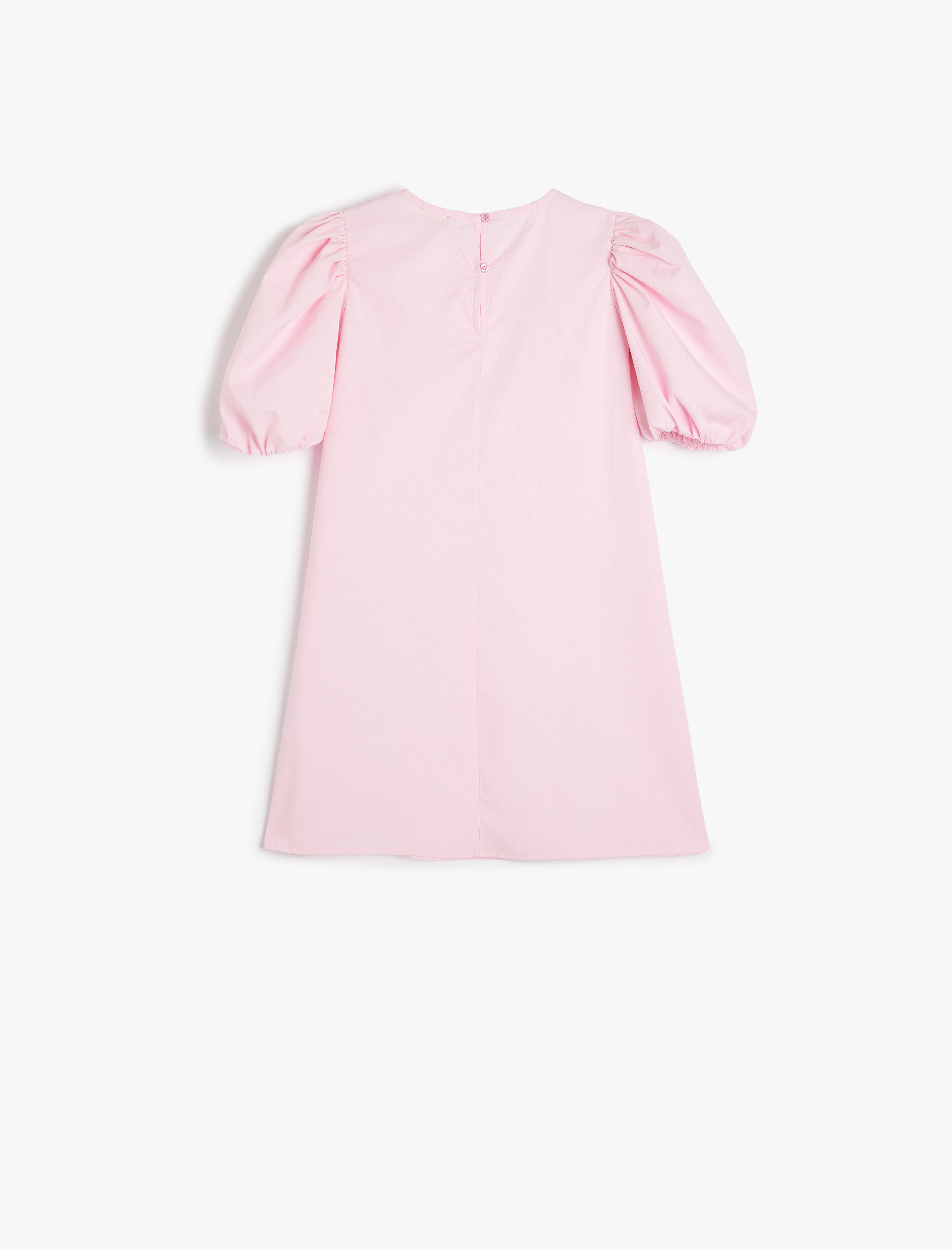  Kız Çocuk Balon Kollu Çiçek Detaylı Pamuklu Elbise