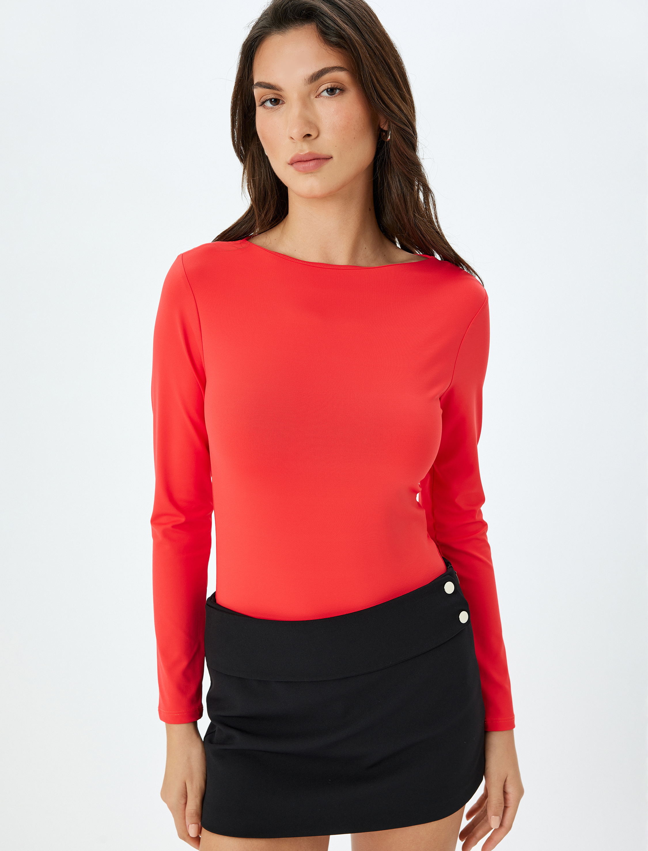 Çıt Çıt Kapamalı Bisiklet Yaka Uzun Kollu Body