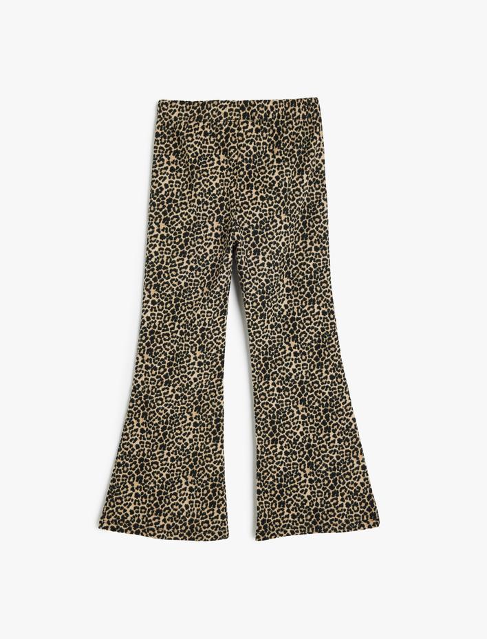 Kız Çocuk Leopar Desenli Şardonlu İspanyol Paça Pantolon