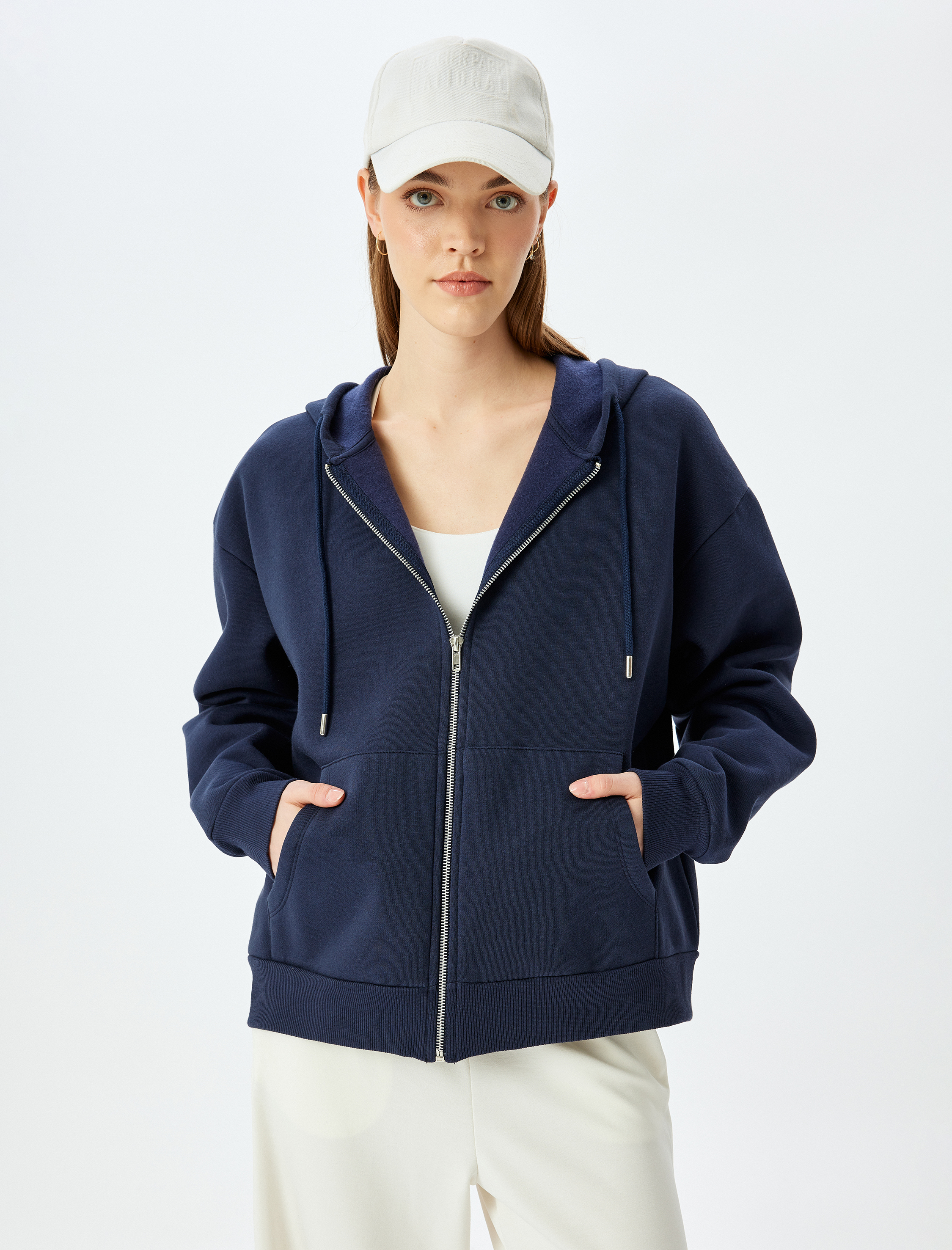   Şardonlu Oversize Kapüşonlu Uzun Kollu Spor Sweatshirt