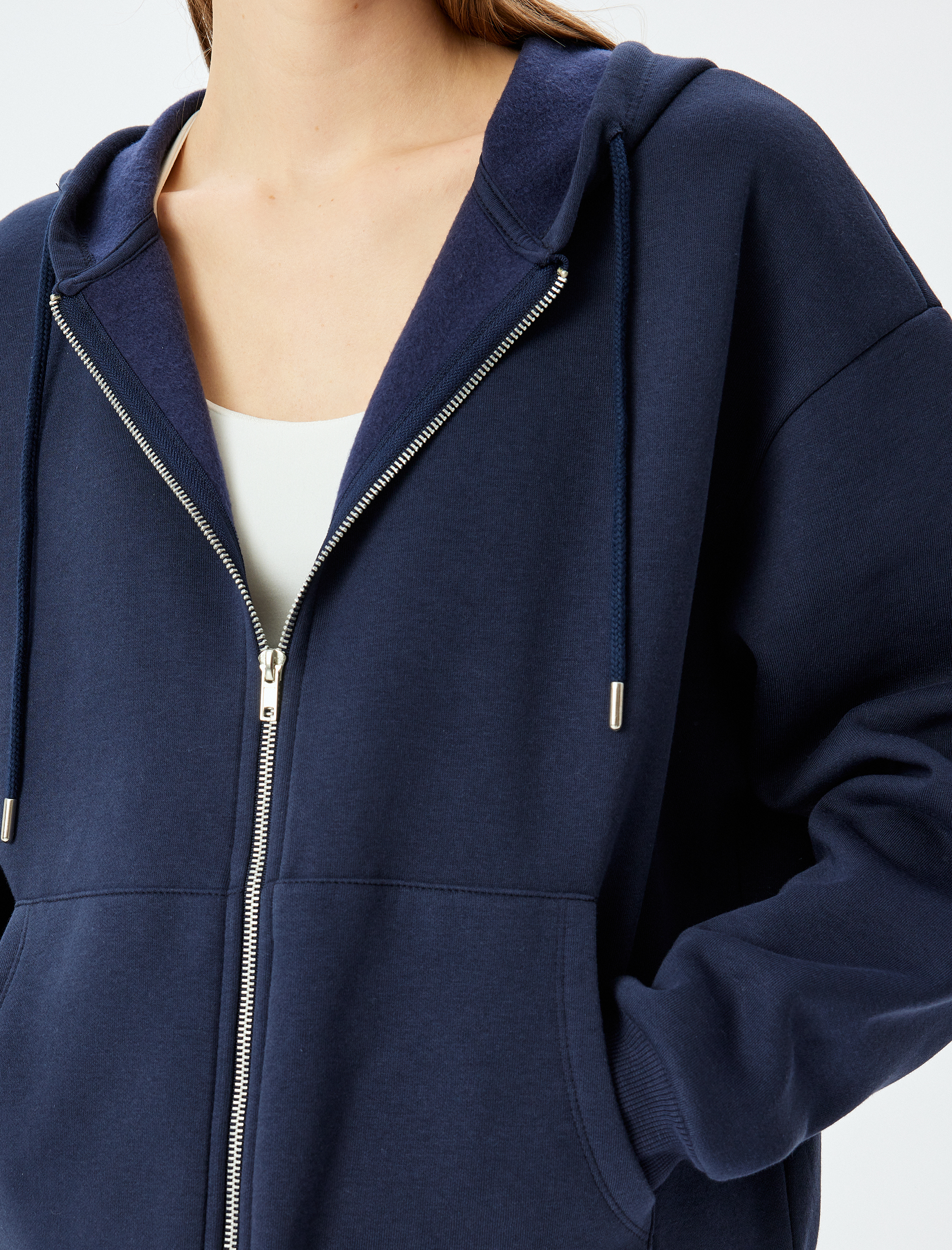   Şardonlu Oversize Kapüşonlu Uzun Kollu Spor Sweatshirt