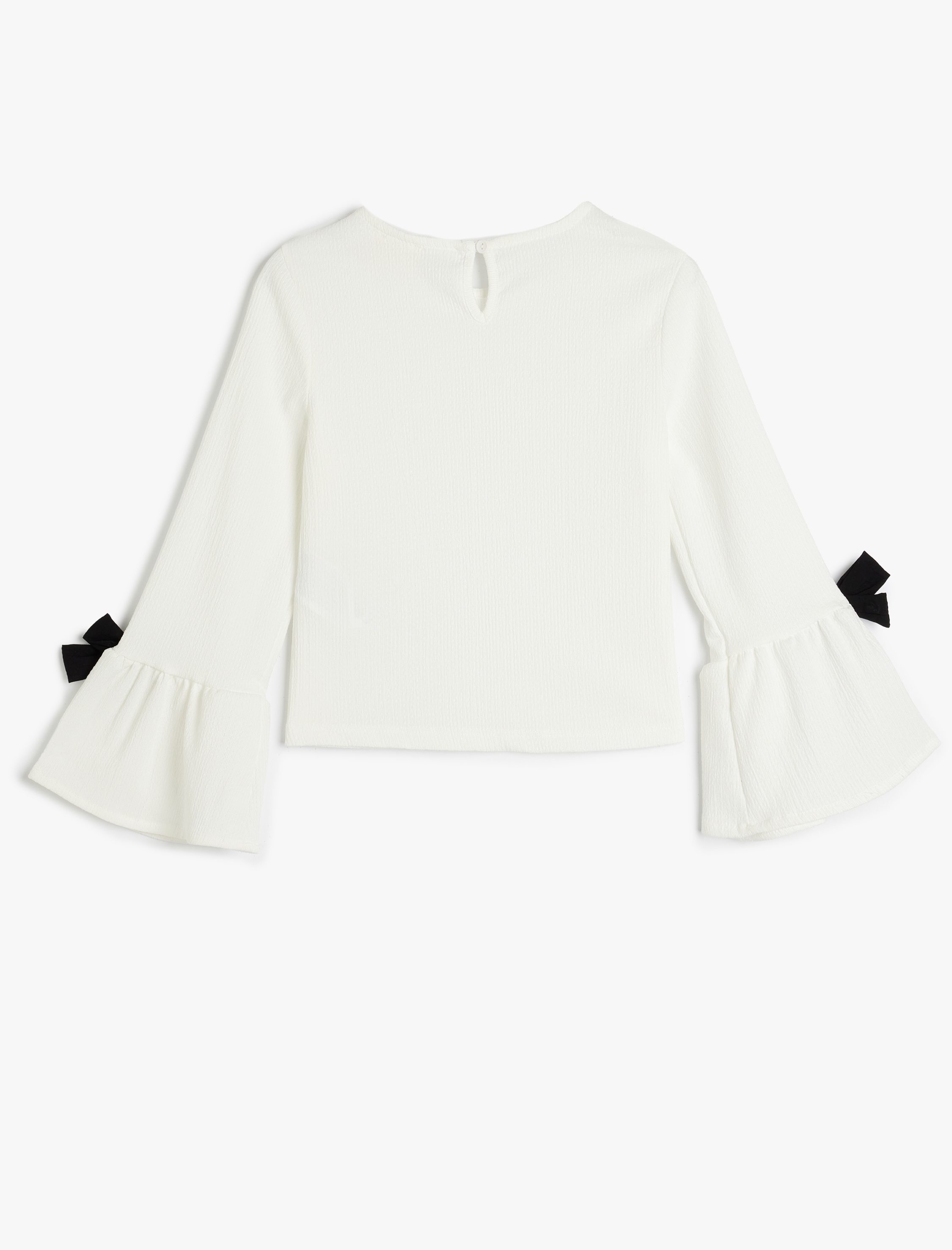  Kız Çocuk Fiyonk Detaylı Bisiklet Yaka Volanlı Bluz