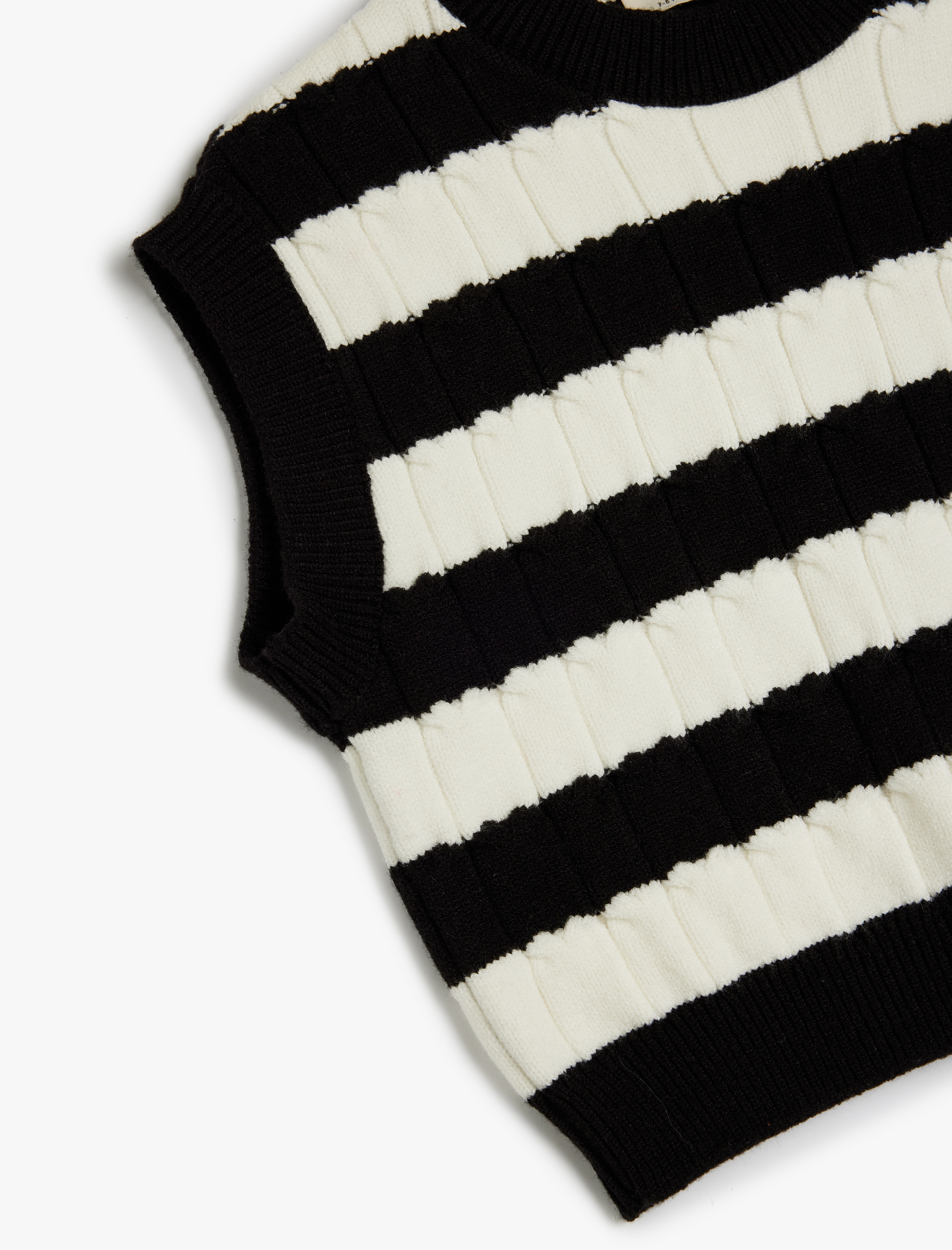 Kız Çocuk Çizgili Slim Fit Bisiklet Yaka Crop Süveter