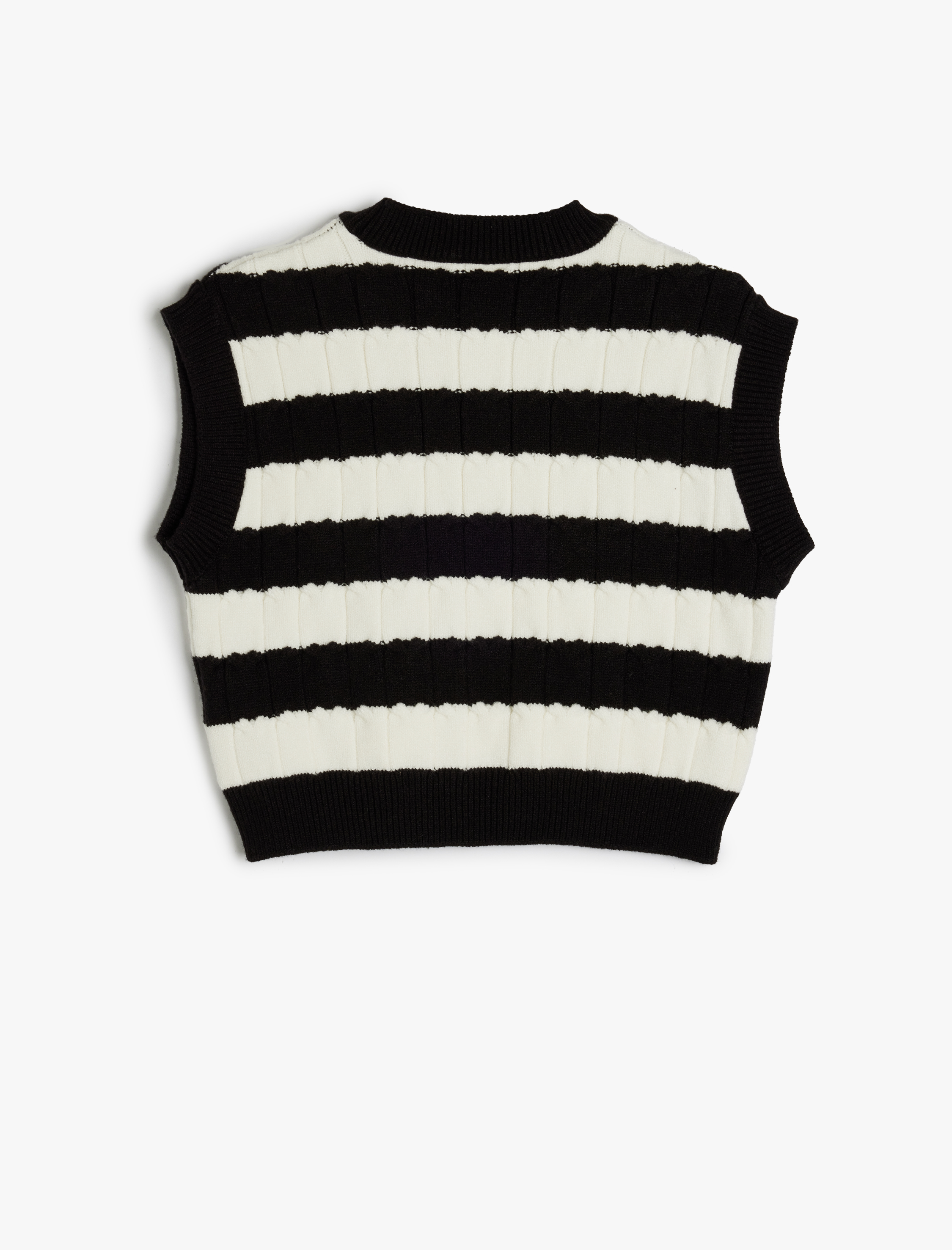 Kız Çocuk Çizgili Slim Fit Bisiklet Yaka Crop Süveter