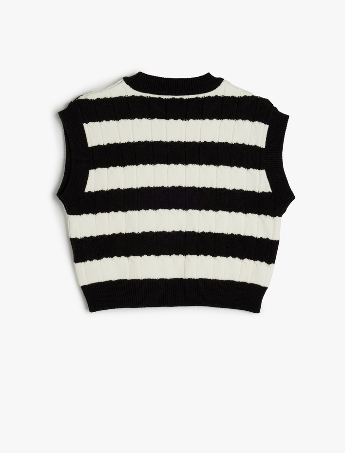 Kız Çocuk Çizgili Slim Fit Bisiklet Yaka Crop Süveter