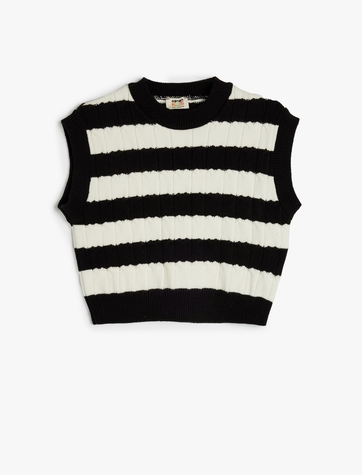 Kız Çocuk Çizgili Slim Fit Bisiklet Yaka Crop Süveter