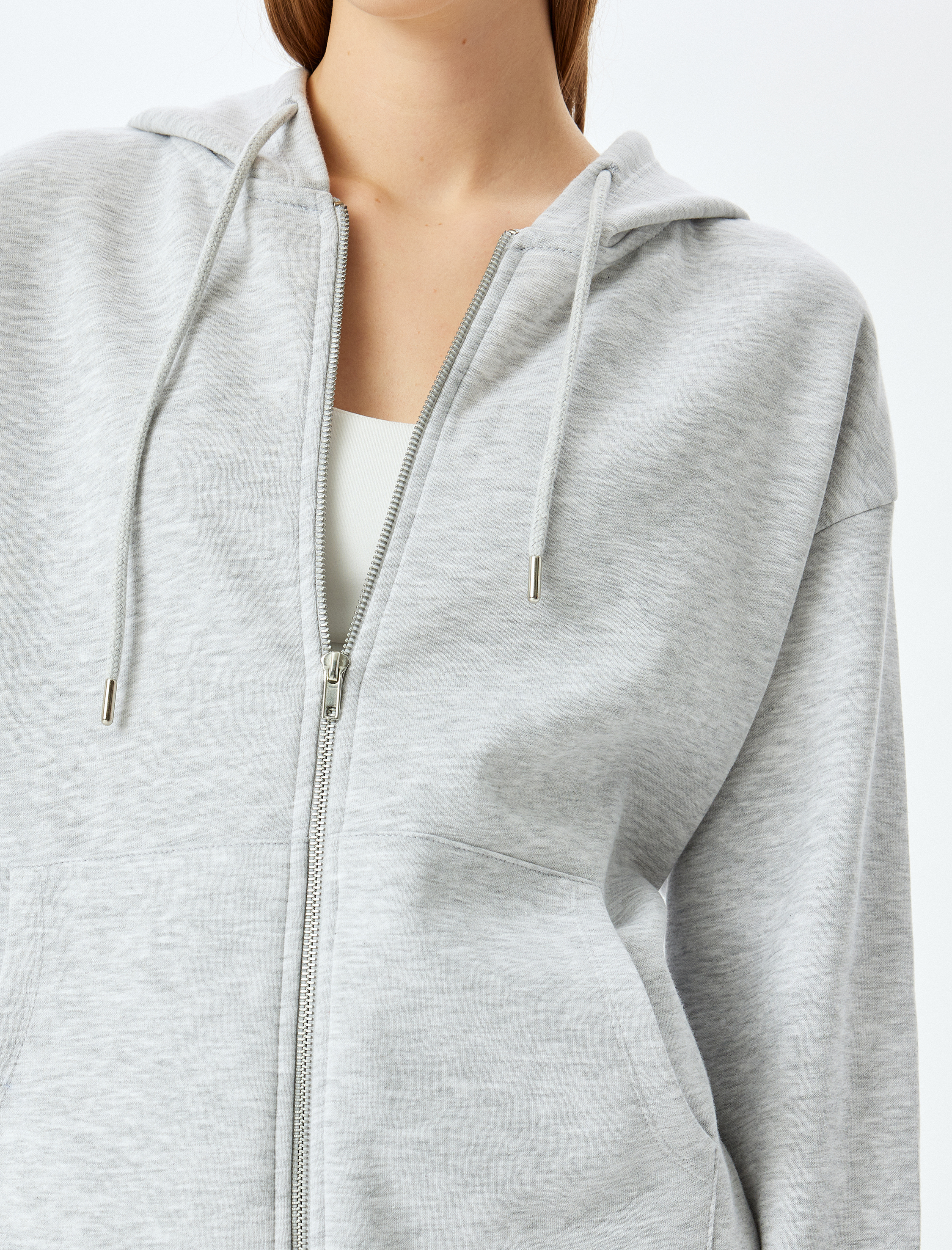   Şardonlu Oversize Kapüşonlu Uzun Kollu Spor Sweatshirt