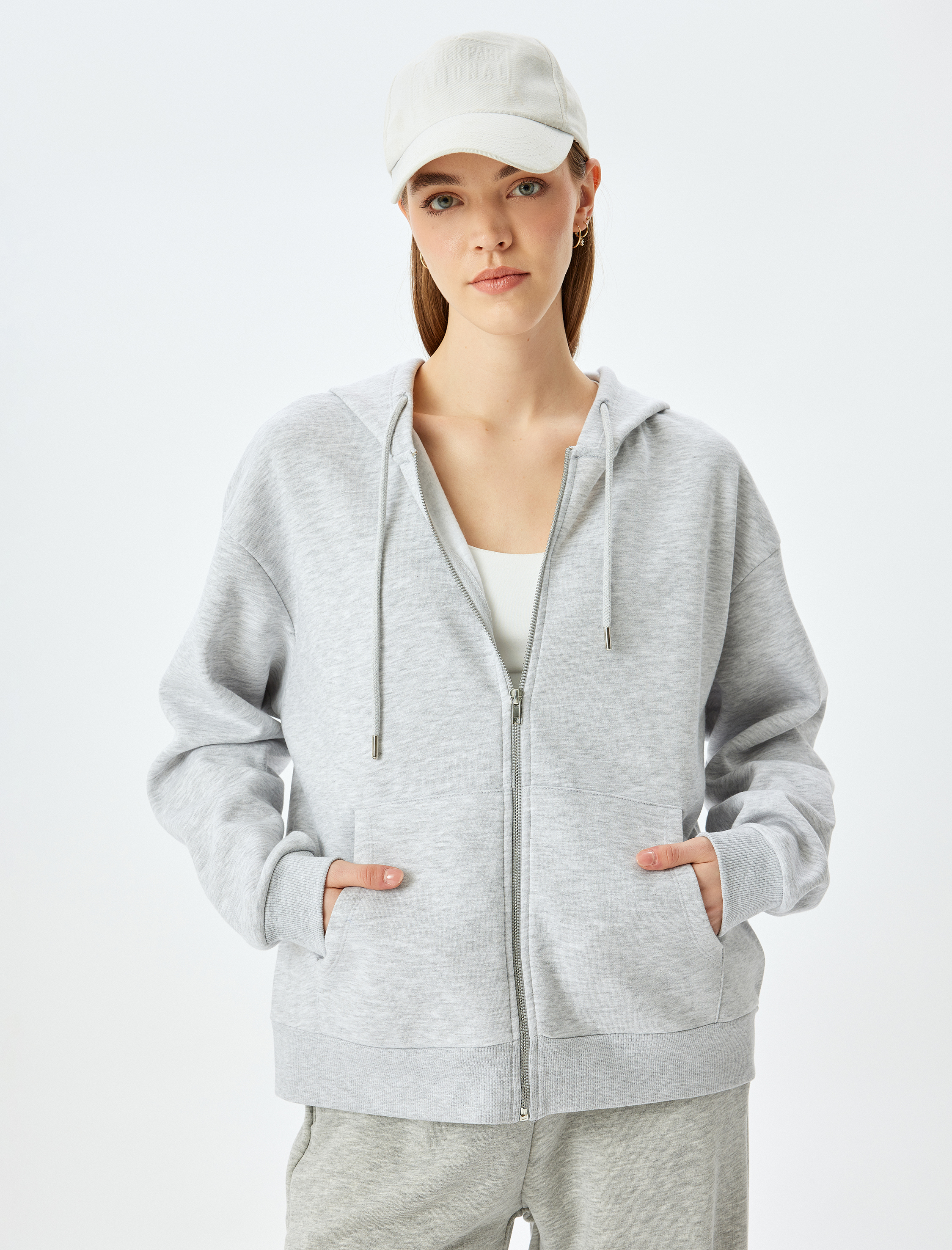   Şardonlu Oversize Kapüşonlu Uzun Kollu Spor Sweatshirt