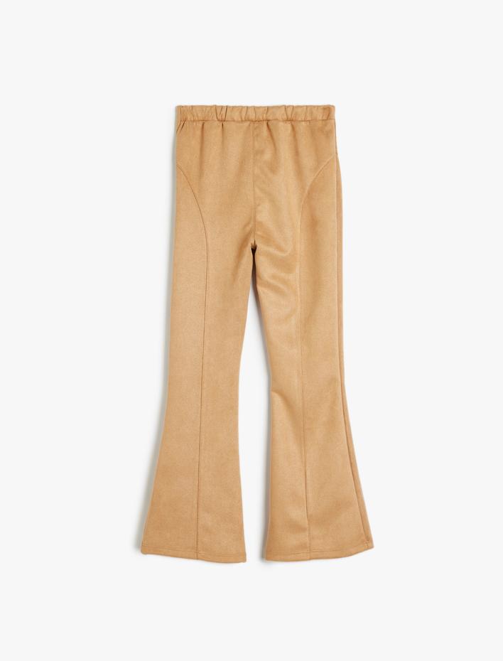 Kız Çocuk Standart Bel Slim Fit Suni Süet İspanyol Paça Pantolon