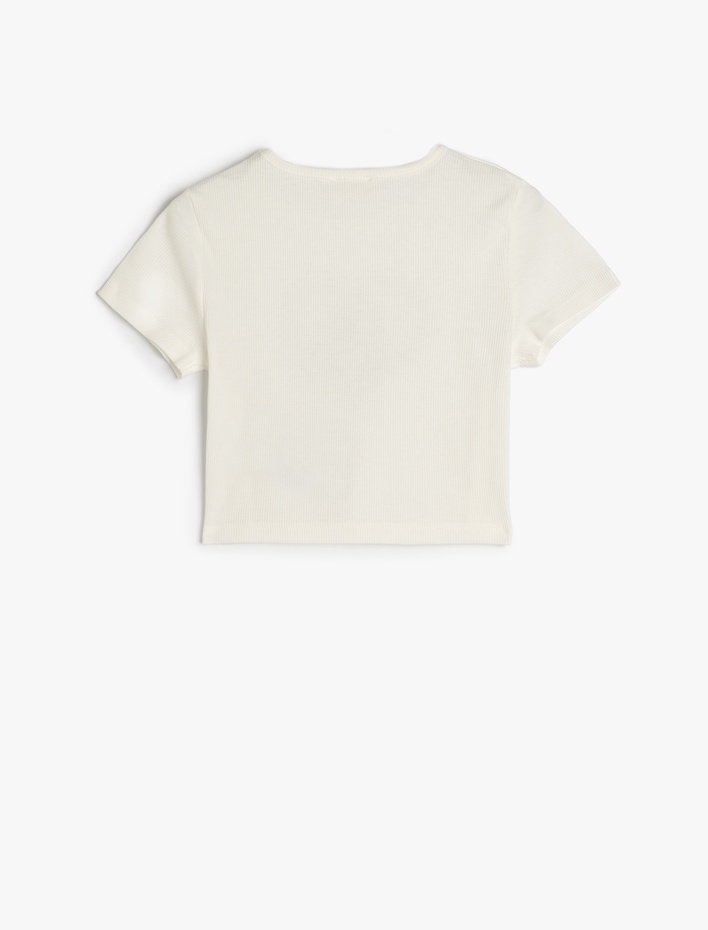 Kız Çocuk Kedi Baskılı Kısa Kollu Crop Tişört