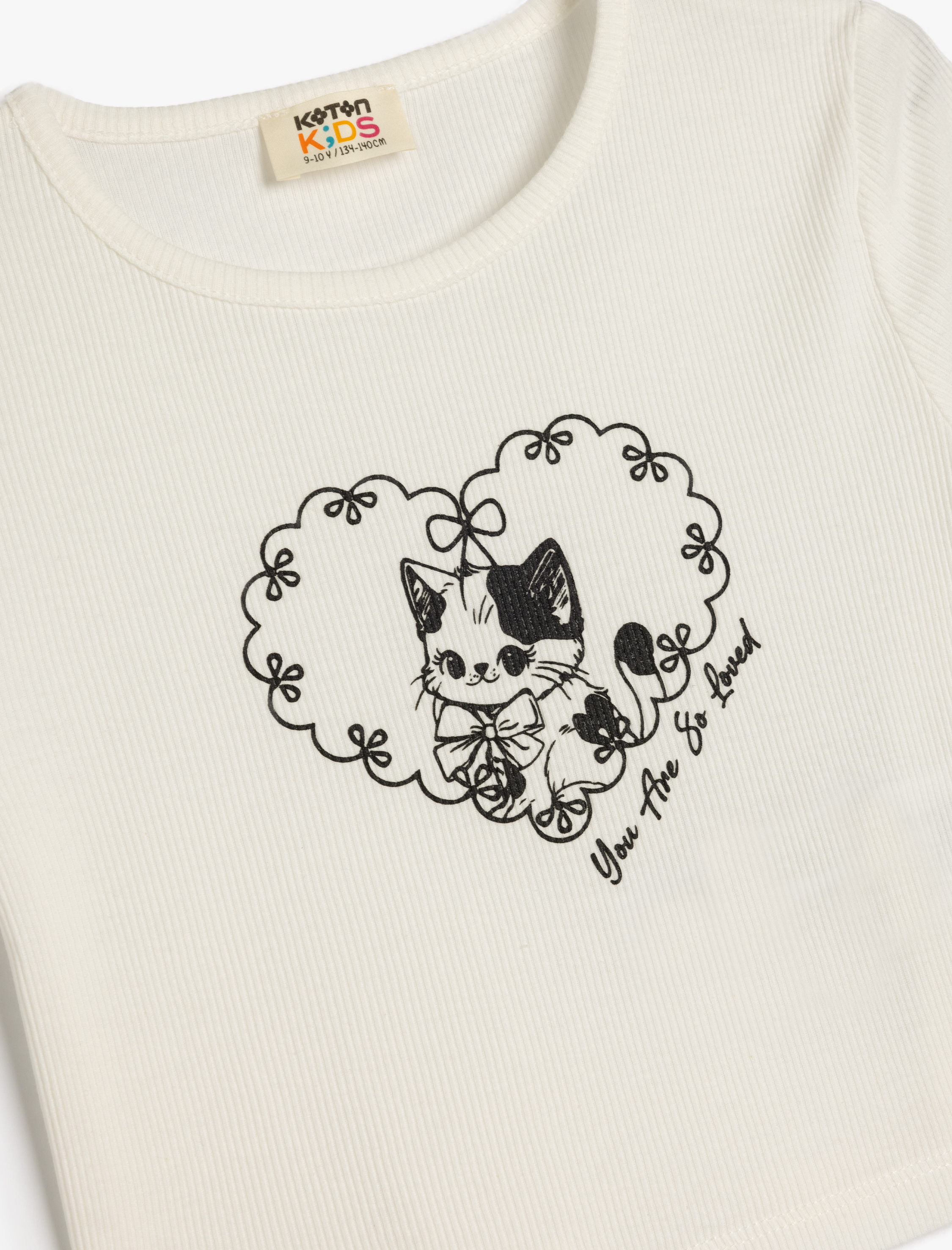 Kız Çocuk Kedi Baskılı Kısa Kollu Crop Tişört