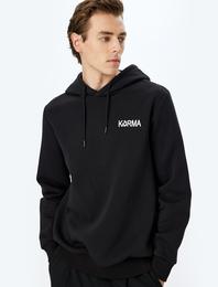 Pamuk Karışımlı Şardonlu Slogan Baskılı Kapşonlu Sweatshirt