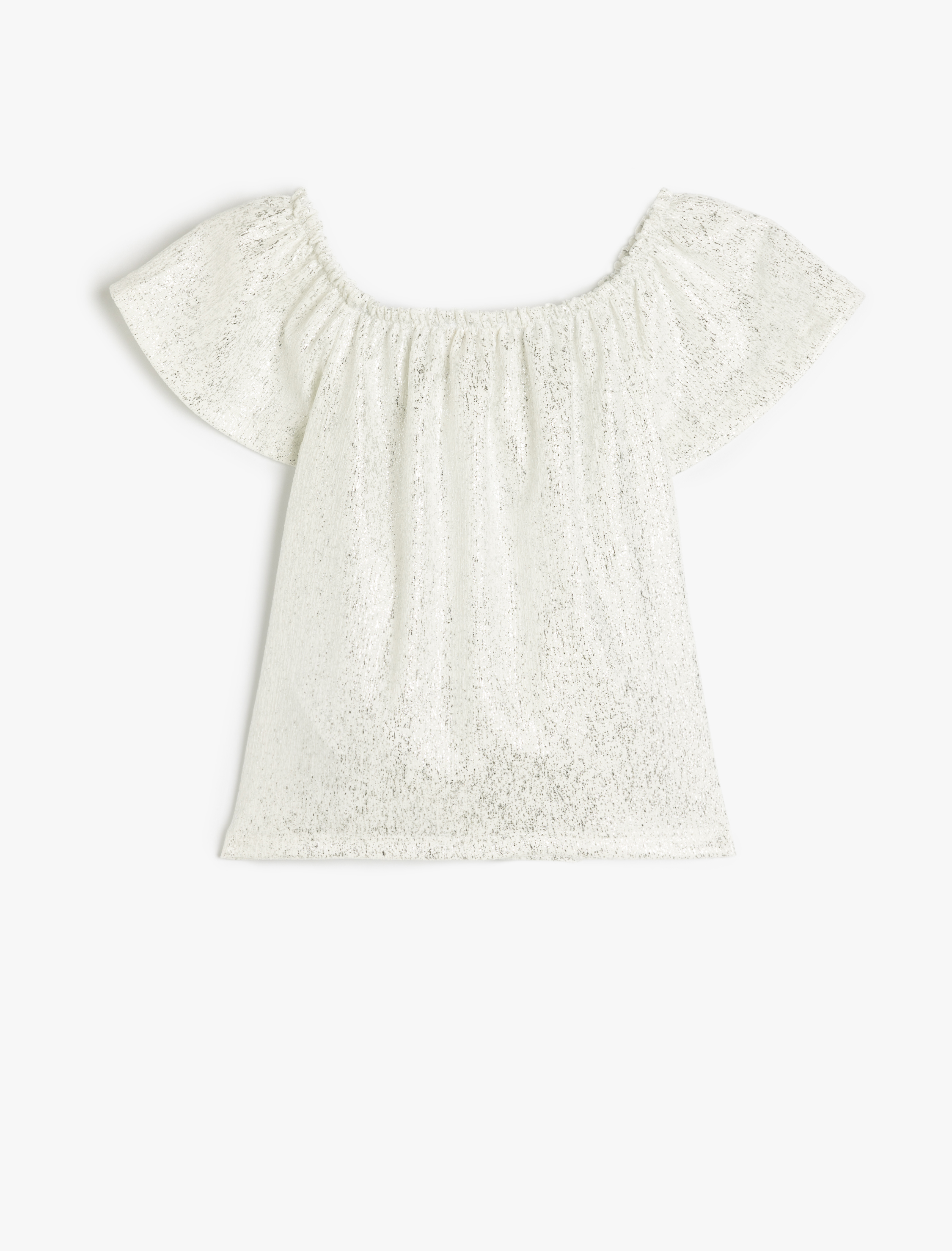  Kız Çocuk Düşük Omuz Kısa Kollu Bluz