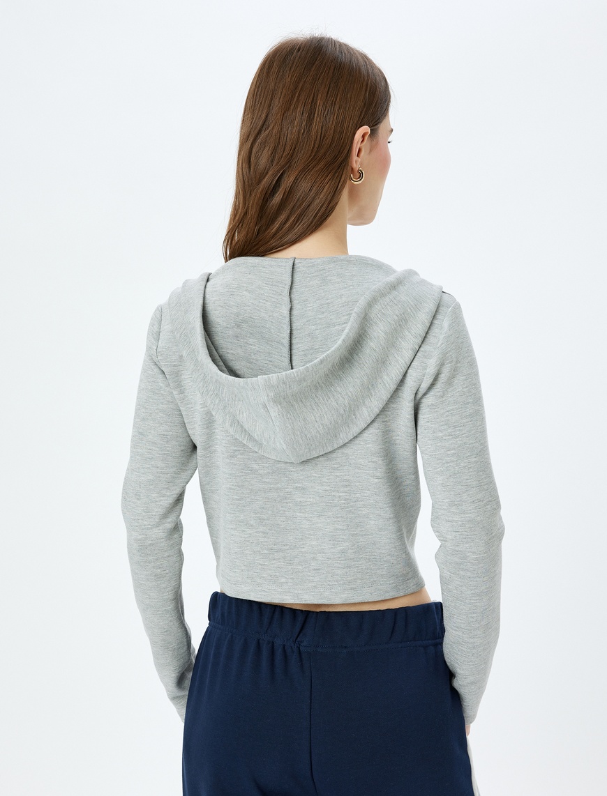   Kapüşonlu Fermuarlı Crop Sweatshirt