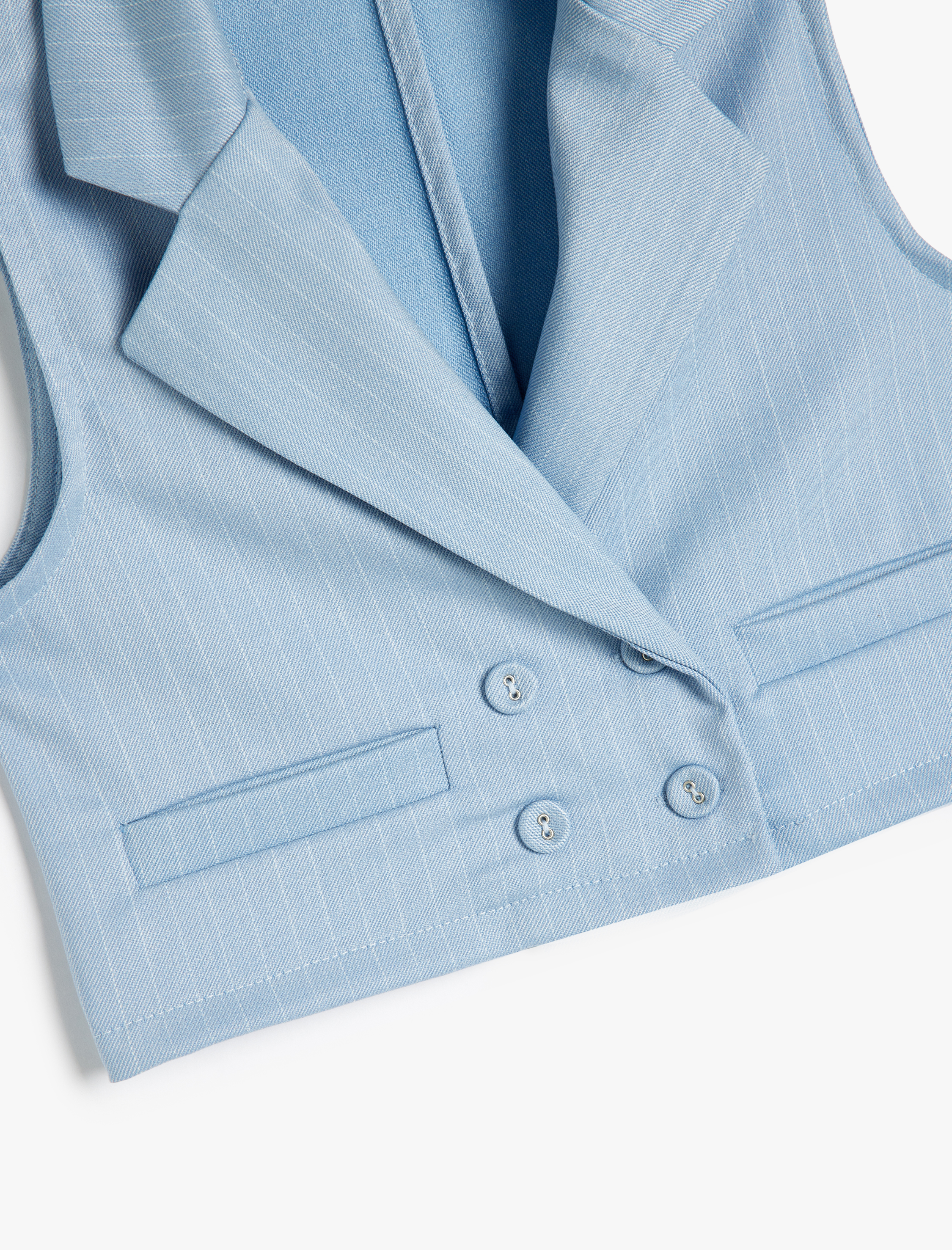  Kız Çocuk Kruvaze Crop Yelek Düğme Detaylı Cep Aplikeli