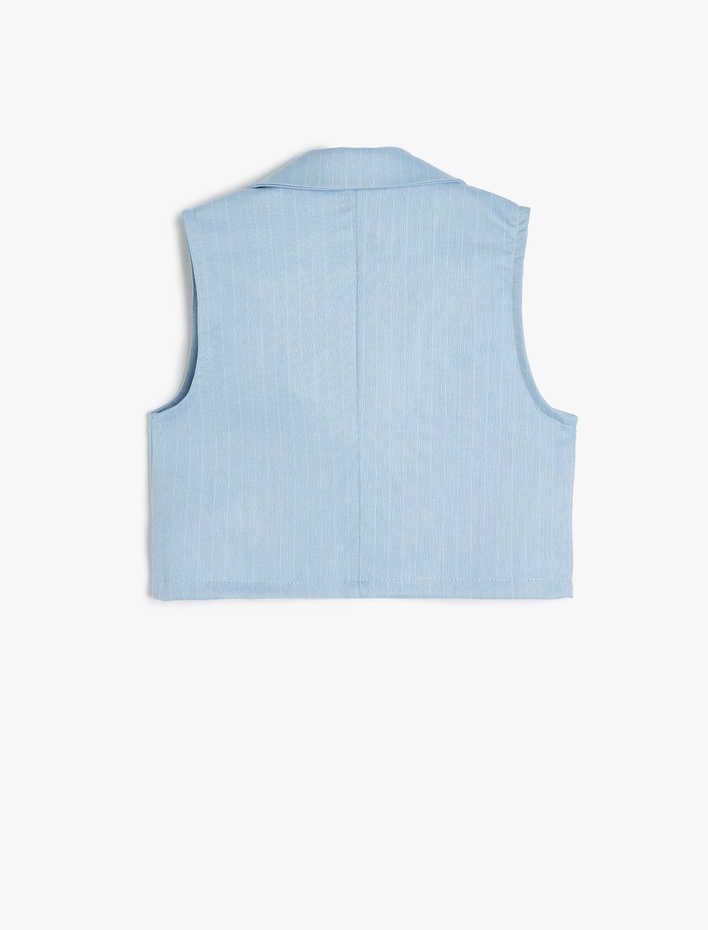 Kız Çocuk Kruvaze Crop Yelek Düğme Detaylı Cep Aplikeli