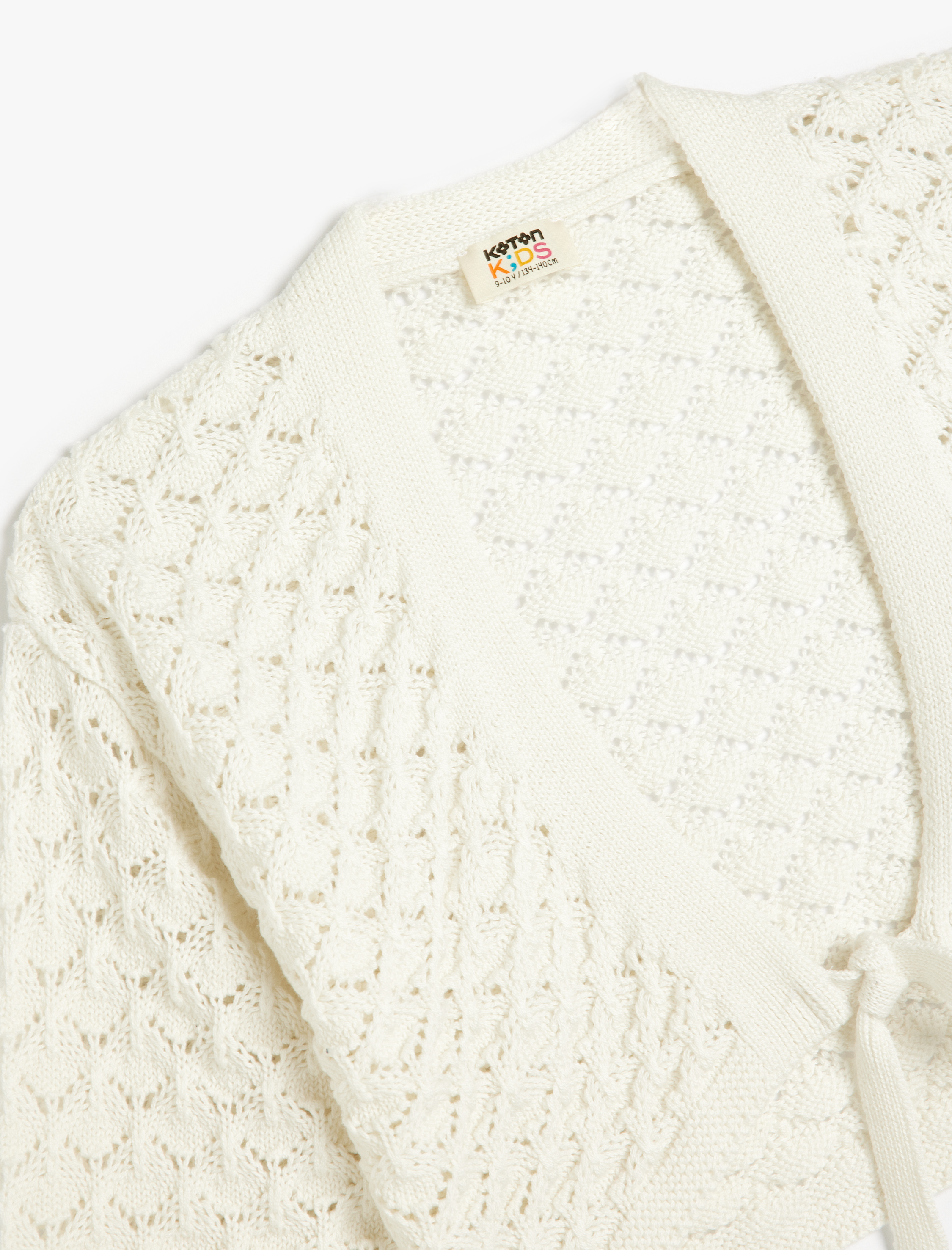  Kız Çocuk Önden Bağlamalı Uzun Kollu Ajurlu Crop Hırka