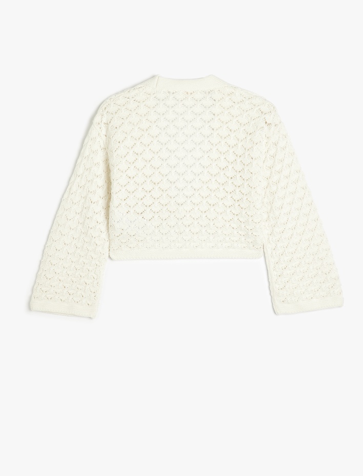 Kız Çocuk Önden Bağlamalı Uzun Kollu Ajurlu Crop Hırka