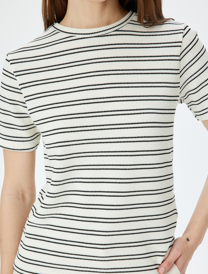   Slim Fit Bisiklet Yaka Kısa Kollu Çizgili Tişört